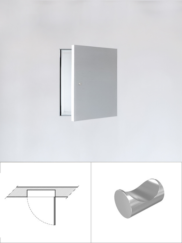 Invisible single panel right hand facing door with fixed knob